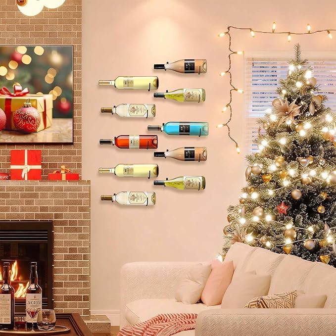FLstudio Wall Mounted Wine Racks:6 Pack Wine Bottle Display and Storage - Hanging Bottle Holder Organizer for Living Room, Dining Room, Bar, Wine Cellar