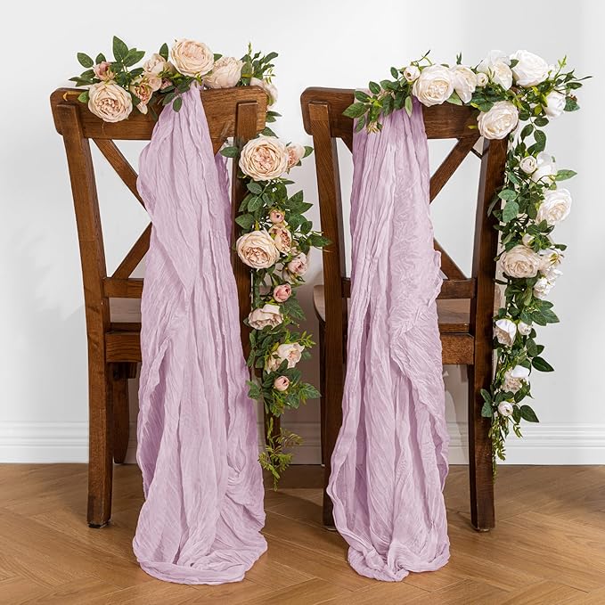 Leetaltree 6 Pack Lilac Cheesecloth Table Runner, 35x120 Inch Boho Rustic Cheese Cloth Table Runner, Decorative Table Runners for Bridal Baby Shower Decorations or Wedding Table Decorations