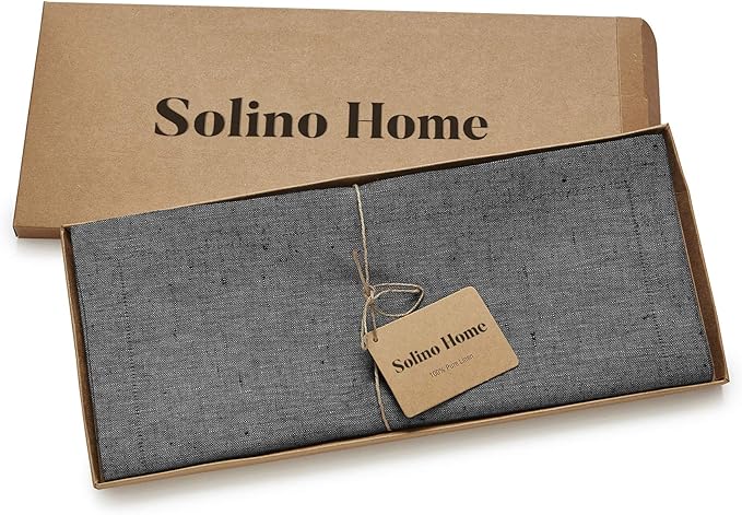 Solino Home Linen Table Runner 36 Inches - 100% Pure Linen Charcoal Grey Table Runner 14 x 36 Inch Ideal for Dresser and Coffee Tables - Athena - Winter