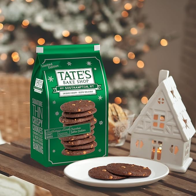 Tate's Bake Shop Holiday Cookies Variety Pack, Chocolate Chip, Toffee, and Gingersnap Cookies, plus Peppermint Bark, 4 Bags