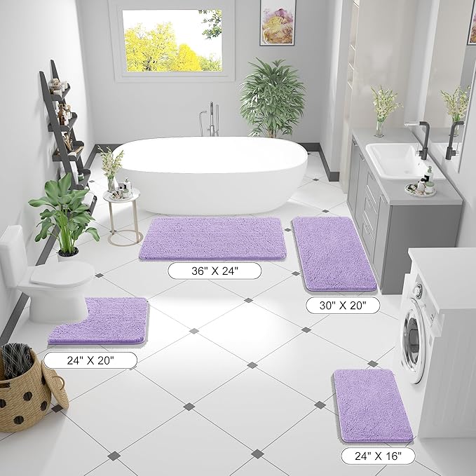 OLANLY Bathroom Rugs 59x24, Extra Soft Absorbent Chenille Bath Rugs, Rubber Backing Quick Dry, Machine Washable Bath Mats for Bathroom Floor, Tub and Shower, Home Decor Accessories, Lavender