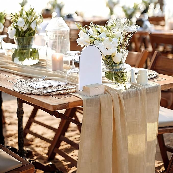 Cheesecloth Table Runner Champagne, Boho Rustic Cheesecloth Gauze, 35x120 Inches Champagne Cheese Cloth Runner for Weddings, Thanksgiving, and Party Decor, 1 Pack