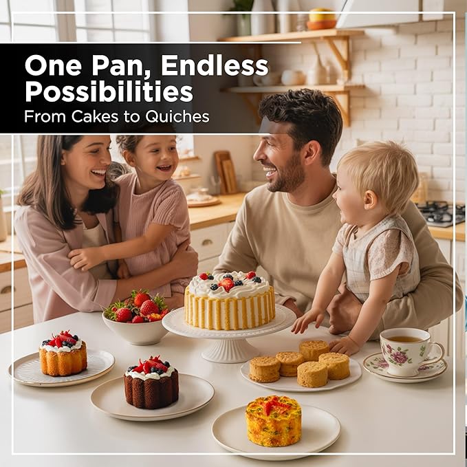 Wrenbury Mini Charlotte Cake Pan 6 Cup - Non Toxic Fluted Molds for Baking - Trifle Cake Mold - Novelty Dessert Tin with Recipe Book - 3.5 inch Non Stick