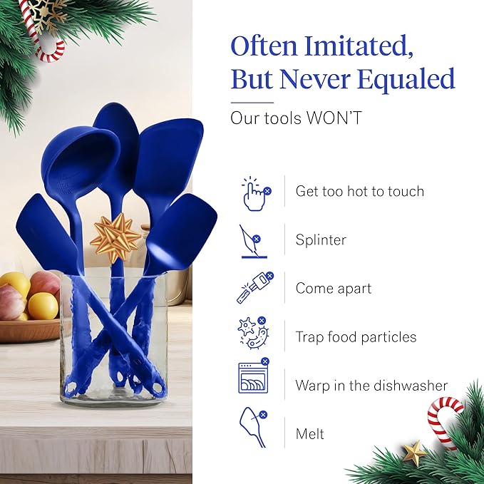 GIR: Get It Right - 5 Piece Essentials All Purpose Set - Ladle, Spatula, Flip, Spoon & Spoonula, Non-stick, Heat Resistant, Dishwasher Safe, Kitchen Utensils, Baking Supplies - Royal Blue