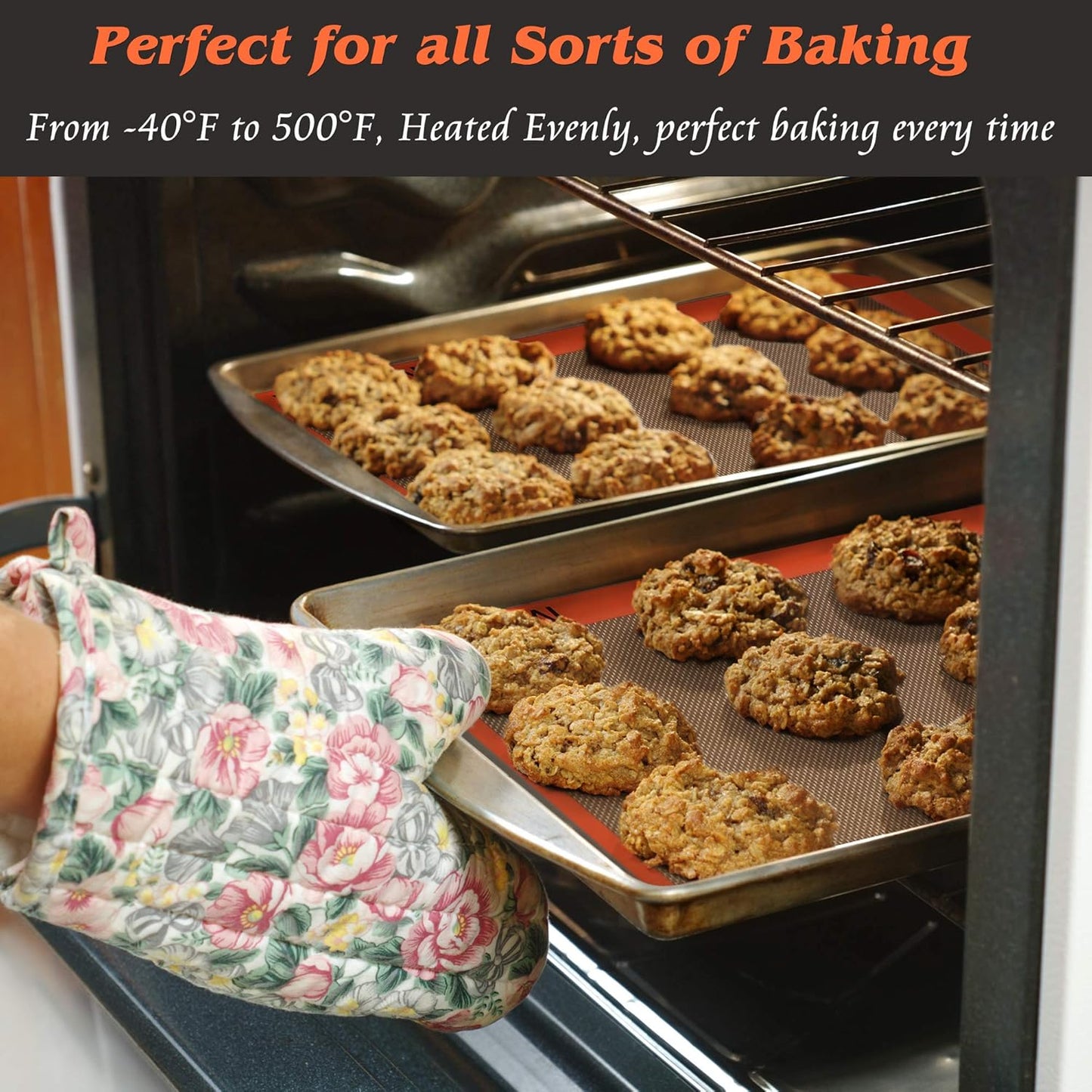 Silicone Baking Mats - Best German Silicone - Non Slip Silicone Baking Sheet, Non Stick Reusable Silicone Mats for Baking, Oven Liner, Counter Mat - Full Size Sheet