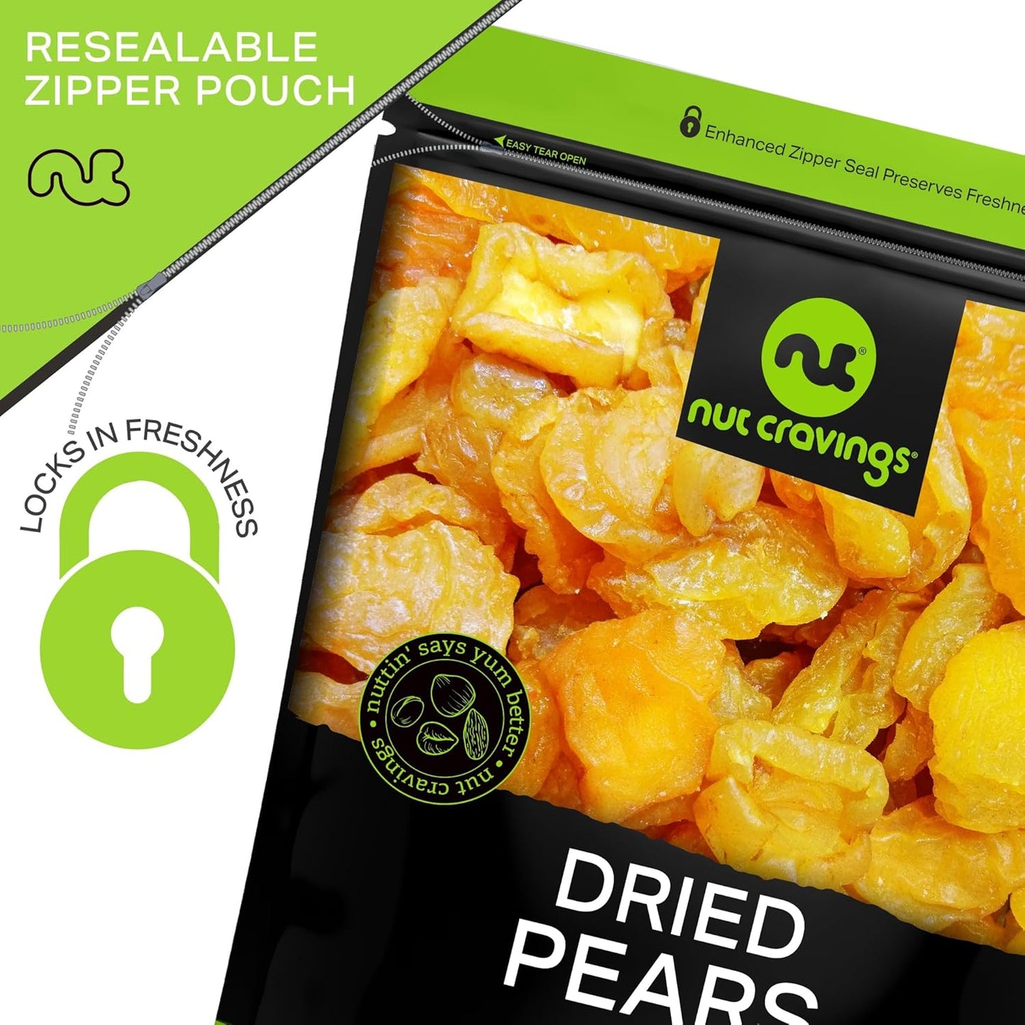 NUT CRAVINGS - Sun Dried California Pears, No Sugar Added (16oz, 1 LB) Bulk Dry Fruits Packed Fresh in Resealable Bag - Sweet Healthy Snack, Naturally Grown, Vegan, Kosher