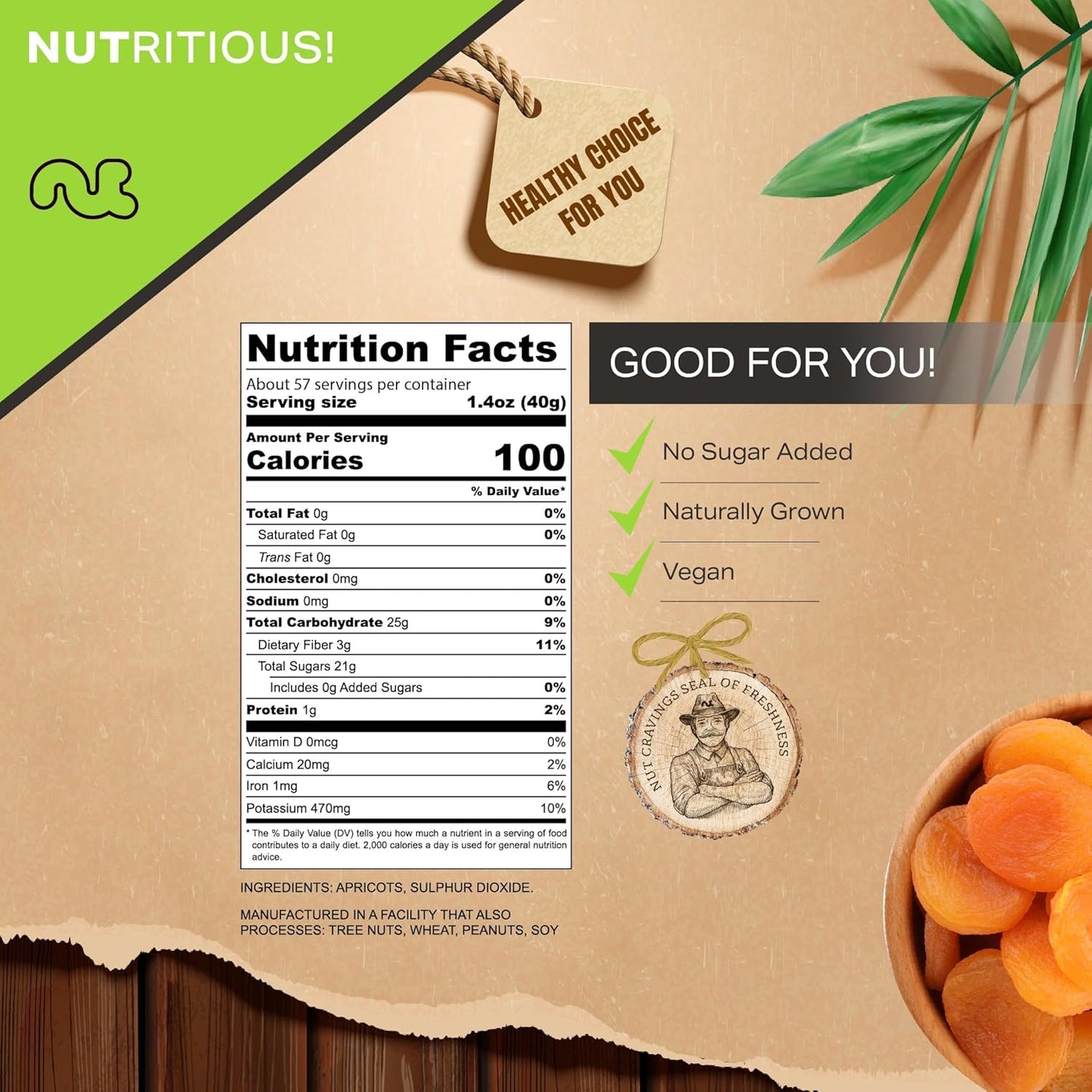 NUT CRAVINGS - Sun Dried Turkish Apricots, No Sugar Added (80oz, 5 LB, Bulk) Bulk Dry Fruits Packed Fresh in Resealable Bag - Sweet Healthy Snack, Naturally Grown, Vegan, Kosher