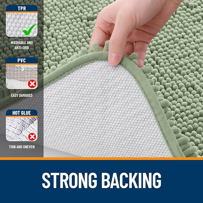OLANLY Bathroom Rugs 59x20, Extra Soft Absorbent Chenille Bath Rugs, Rubber Backing Quick Dry, Machine Washable Bath Mats for Bathroom Floor, Tub and Shower, Home Decor Accessories, Sage Green