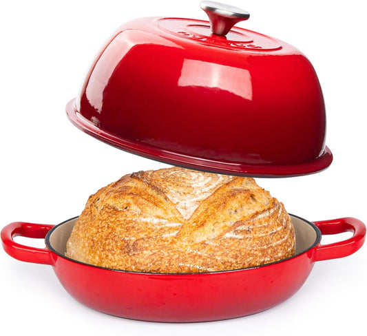 Enamelled Cast Iron Dutch Oven Pot – Dutch Oven For Sourdough Bread Baking – Cast Iron Bread Pot – Red, 6 Quarts, 22cm – by Nuovva