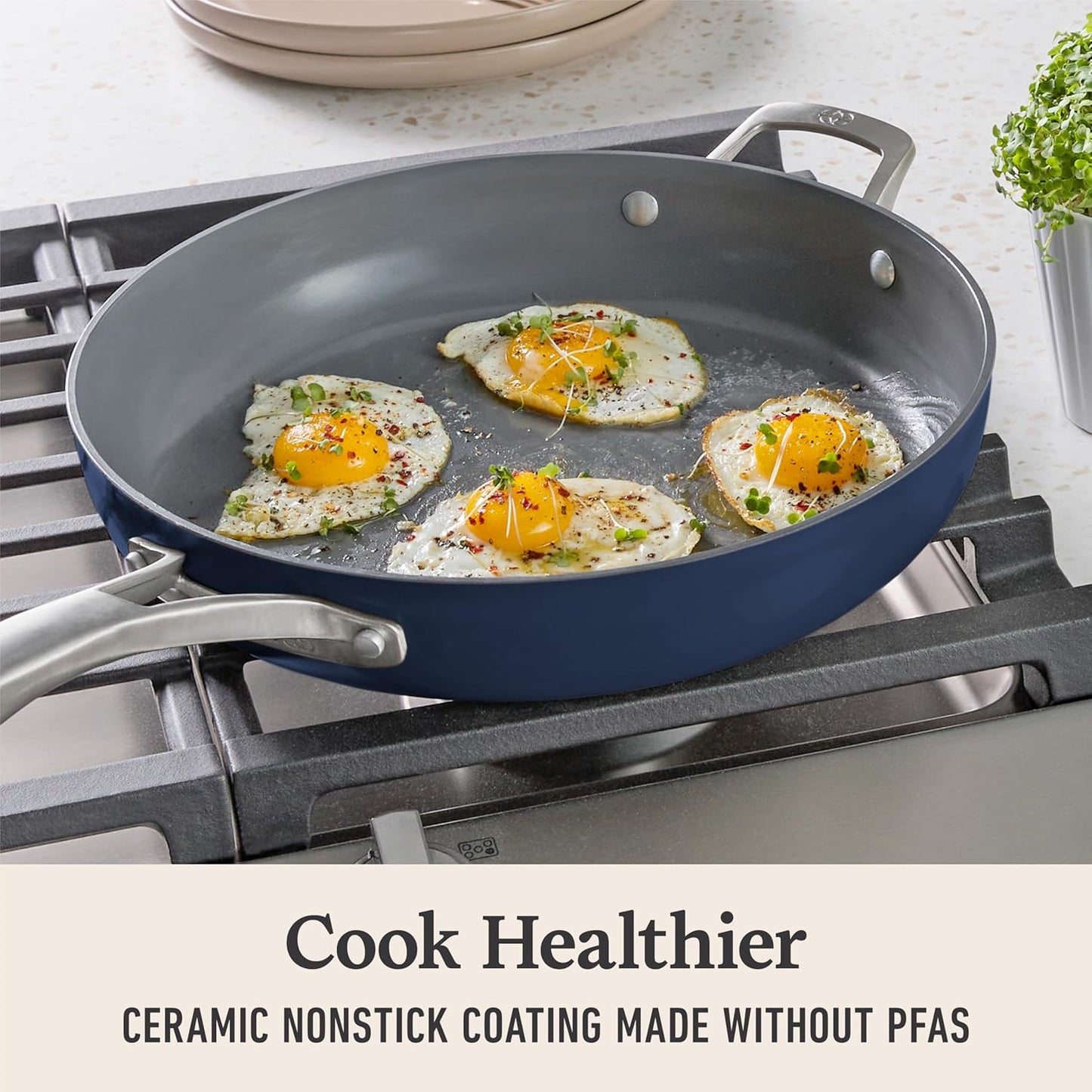 Calphalon® Premier Ceramic Nonstick 12" Frying Pan with Lid, Midnight Blue