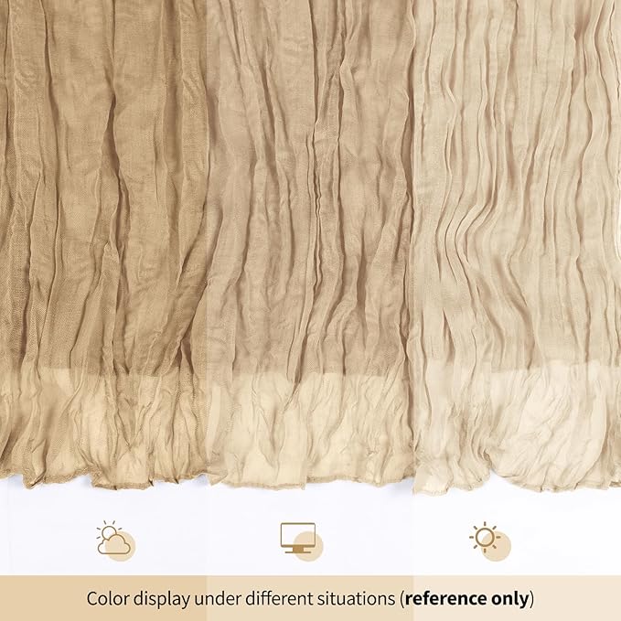 6 Pack Beige Cheesecloth Table Runner 17x108 Inch Semi Sheer Boho Gauze Cheese Cloth Fabric Table Runners, for Wedding Party Baby Shower Birthday Home Decor Garden Farmhouse