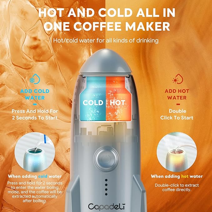 Portable Electric Espresso Machine Travel Coffee Maker for Camping 3 in 1 Self-Heating for Ground Coffee & DG NS Capsule Pods For Travel Camping and Hiking (Bright White)