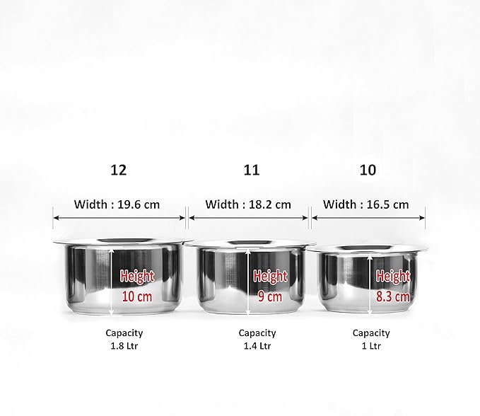 Sumeet Stainless Steel Cookware Set With Lid, 1L, 1.4L, 1.8L, 3 Piece (White)