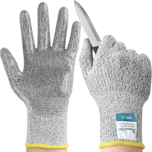 Dowellife Level 5 Cut Resistant Gloves with Silicone Coating, Food Grade Kitchen Knife Safety Gloves, Work Gloves for Chef, Mandoline Oyster Shucking Meat Cutting Wood Carving (Gray X-Large), Grey