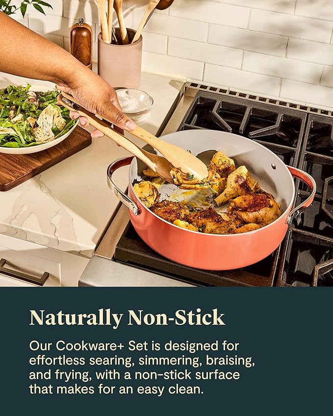 Caraway Cookware+ Collection - Specialty Cookware Set - Petite Cooker, Stir Fry Pan, Rondeau, & Stock Pot - 3 Lids & Storage Organizer Included - Gray
