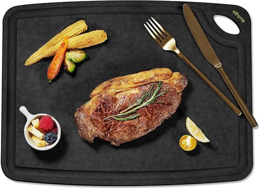 Elihome Classic Series Cutting Board for Kitchen, Natural Wood Fiber Composite, Dishwasher Safe, Eco-Friendly, Juice Grooves, Non-Porous, Reversible, BPA Free, Made in USA, Medium, 13"x 10" Black