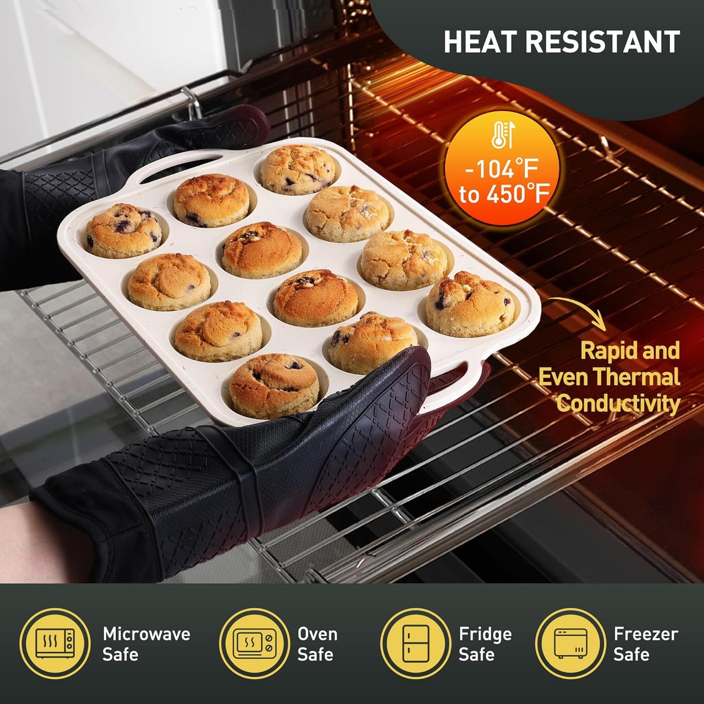 12 Cups Silicone Muffin Pan with Metal Reinforced Frame Regular Size Cupcake Pan Tray Egg Bites Silicone Circle Cookie Molds Muffin Tin Tart Pans Home Baking Supplies Stuff Necessities Cookware