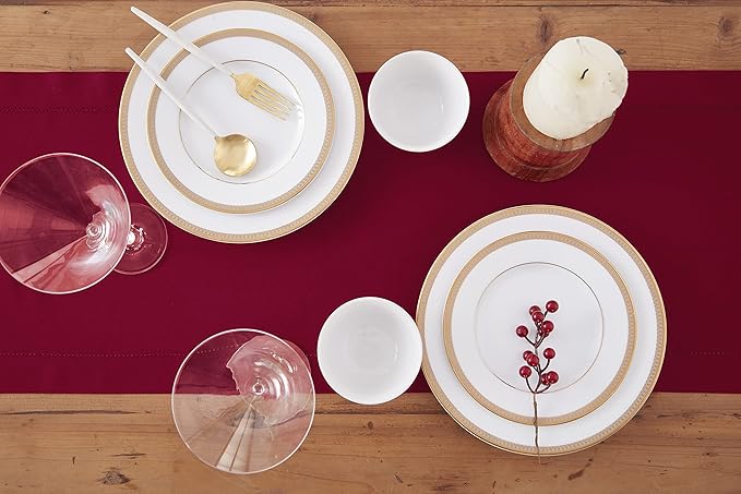 Solino Home Cotton Linen Red Table Runner 120 Inches Long - Hemstitch 14 x 120 Inch Table Runner for Winter, Christmas, Holiday, New Year