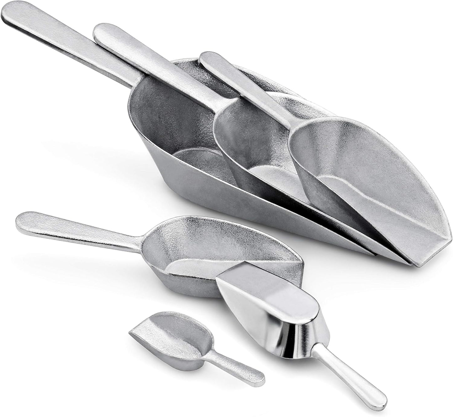 New Star Foodservice 34646 One-Piece Cast Aluminum Flat Bottom Bar Ice Flour Utility Scoop, 2-Ounce, Silver