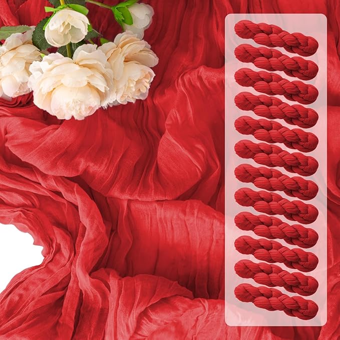 12 Pack Red Table Runner 10FT Cheesecloth Table Runner 21 x 120 inch Boho Gauze Cheese Cloth Table Runner Rustic Sheer Table Runner for Party Wedding Bridal Baby Shower Christmas Table Decor