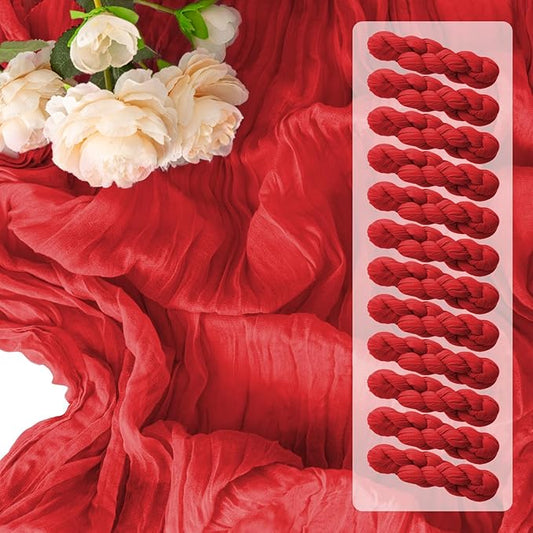 12 Pack Red Table Runner 10FT Cheesecloth Table Runner 21 x 120 inch Boho Gauze Cheese Cloth Table Runner Rustic Sheer Table Runner for Party Wedding Bridal Baby Shower Christmas Table Decor