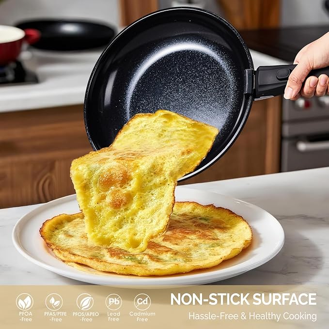 ROVSUN 23 PCS Non-Stick Cookware Set, Cast Aluminum Pots and Pans Set with Removable & Detachable Handles, Induction RV Kitchen Cook Set, Dishwasher Safe, PFAS PFOA & PFOS Free, for Home