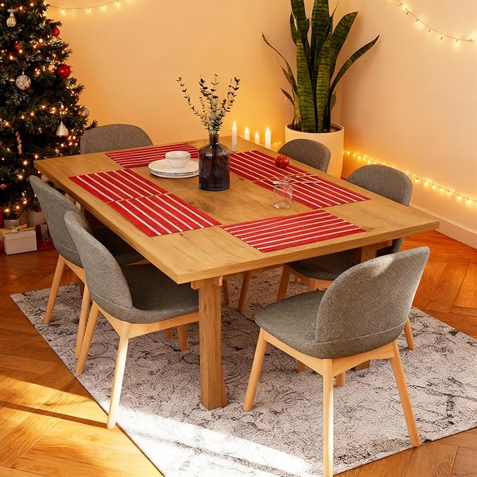 Encasa XO Dining Placemat Set of 6 | Solid Roma Red Stripes Color | Fine Ribbed Cotton Table mat | Size 19x13 in |for Dining Table Fall Decoration, Holiday & Christmas Festivals - Machine Washable