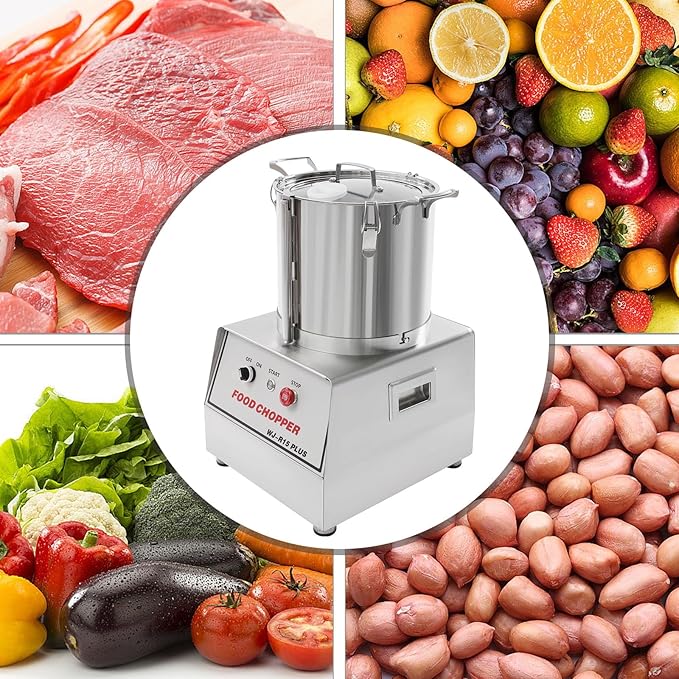 Commercial Food Processor, 1400W Electric Vegetable Chopper Machine 1400 RPM, 15.8Qt Stainless Steel Vegetable Processor Meat Grinder Food Processor Chopper for Veggie,Fruit,Meat