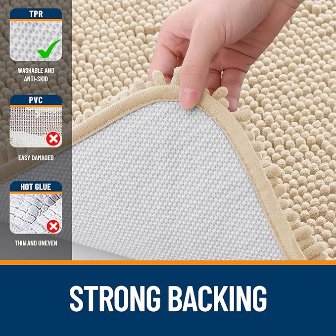 OLANLY Toilet Rugs U-Shaped 24x20, Extra Soft Absorbent Chenille Contour Bathroom Rugs, Dry Quickly, Machine Washable, Non-Slip Bath Mat for Toilet Base, Beige