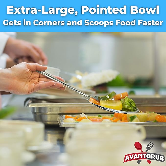 Super Strong, Ergonomic 11 in Serving Spoon 5 Pk. Big, Solid Stainless Steel Spoons for Cooking, Baking and Basting. Best Kitchen Flatware for Buffet and Banquet Service in Restaurants and Homes