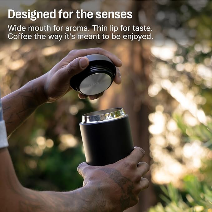 Fellow 12 oz Carter Wide Travel Mug - Wide Mouth Vacuum-Insulated Stainless Steel Coffee Mug - Tea and Coffee Tumbler with Ceramic Interior - Matte Black