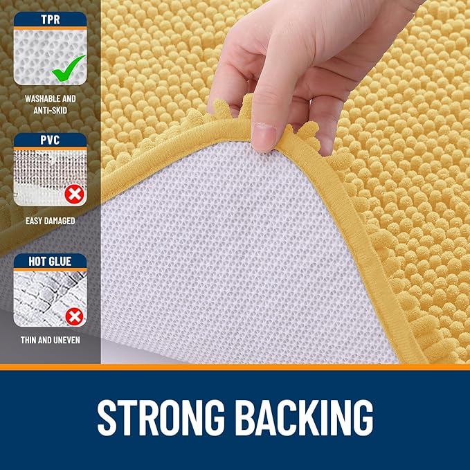 OLANLY Bathroom Rugs 40x32, Extra Soft Absorbent Chenille Bath Rugs, Rubber Backing Quick Dry, Machine Washable Bath Mats for Bathroom Floor, Tub and Shower, Home Decor Accessories, Yellow