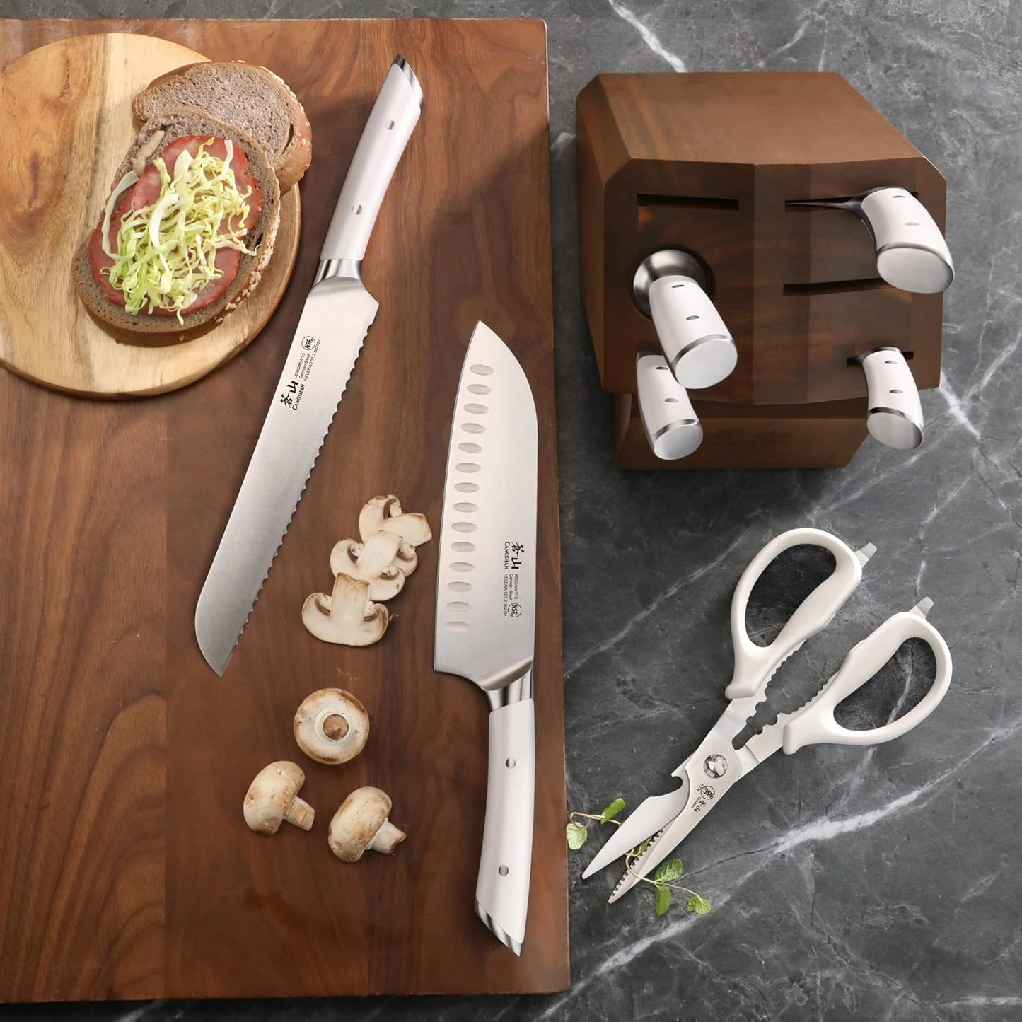 Cangshan HELENA Series German Steel Forged Knife Block Set (8-Piece, White)