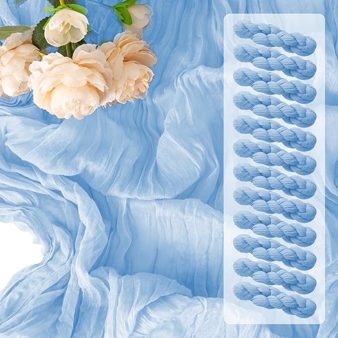 12 Pack Light Blue Table Runner 10FT Cheesecloth Table Runner 21 x 120 inch Boho Gauze Cheese Cloth Table Runner Rustic Sheer Table Runner for Party Wedding Bridal Baby Shower Birthday Table Decor