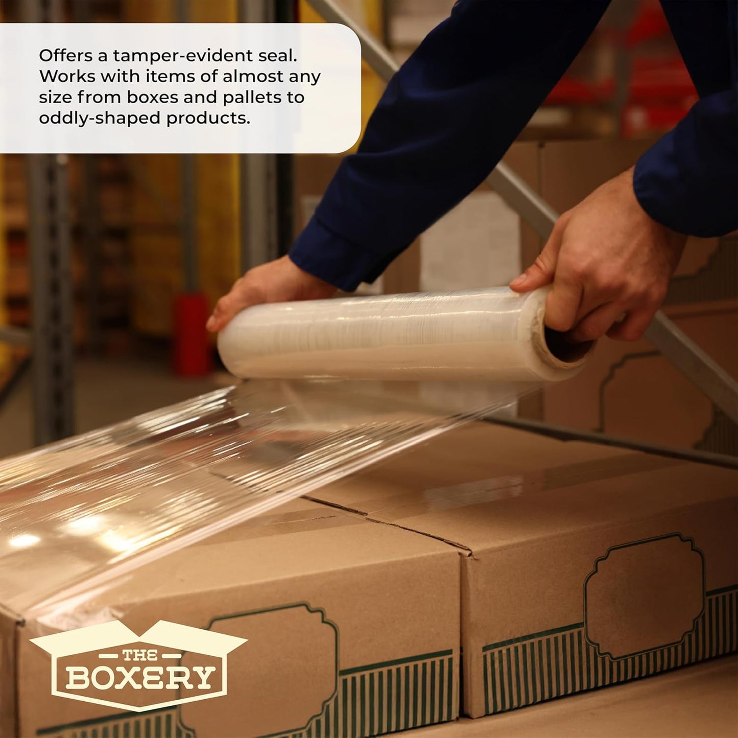 The Boxery- 18''X1500' Per Roll Stretch Wrap-4 Rolls/6000 Feet Total (90 Gauge) Extra Heavy Duty, Stretch Wrap Film Clear Cling Plastic for Shipping, Moving and Packaging
