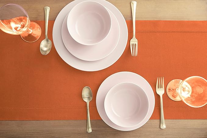 Solino Home Cotton Linen Pumpkin Table Runner 72 Inches Long - Hemstitch Table Runner 14 x 72 Inch for Dresser, Dining, Holiday