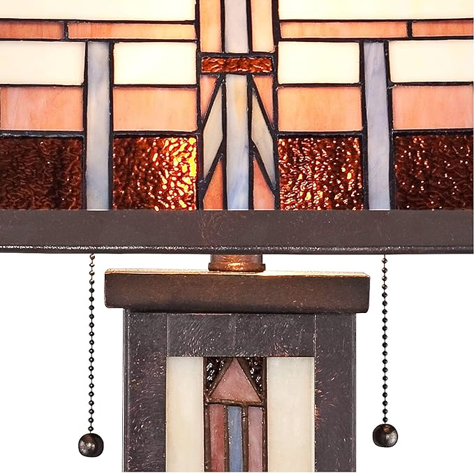 Robert Louis Tiffany Alfred Mission Tiffany Style Table Lamp with Nightlight 26" High Bronze Metal Antique Stained Glass Shade Decor for Living Room Bedroom House Bedside Home (Color May Vary)