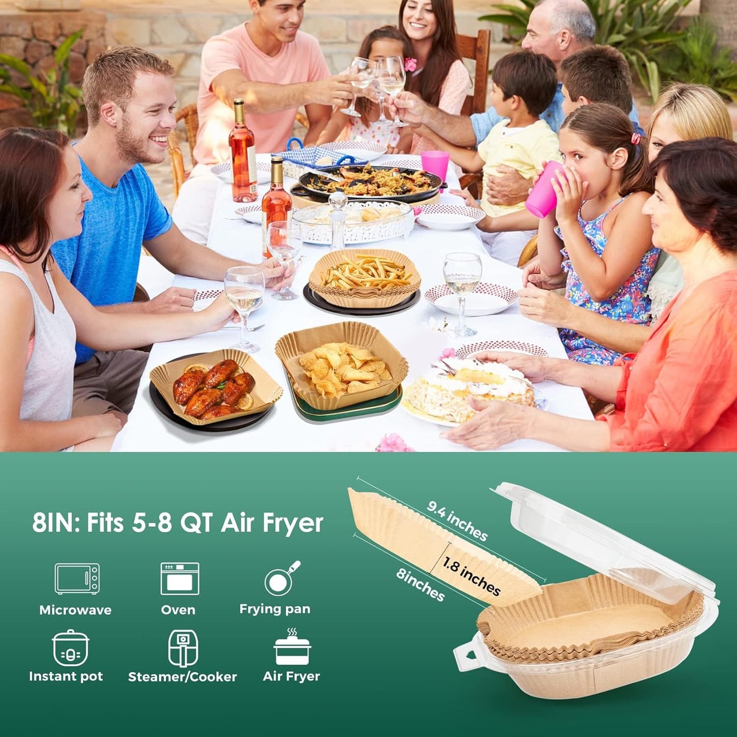 Vailnd Air Fryer Liners Disposable, 150 Pcs 8" Unbleached Parchment Paper Sheets Square, Heavy-duty Baking Paper Liner for Air Fryers Cooking Oven Steamer, Non-Stick, Grease-Resistant