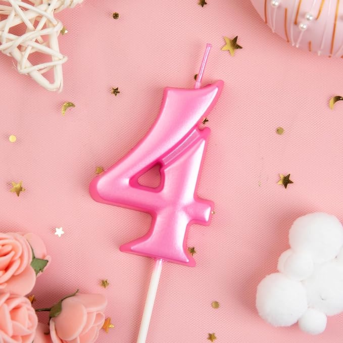 PHD CAKE 2.76 Inch Elegant Pink 4 Number Birthday Candles, Pink Number Candles, Cake Number Candles, Party Celebration