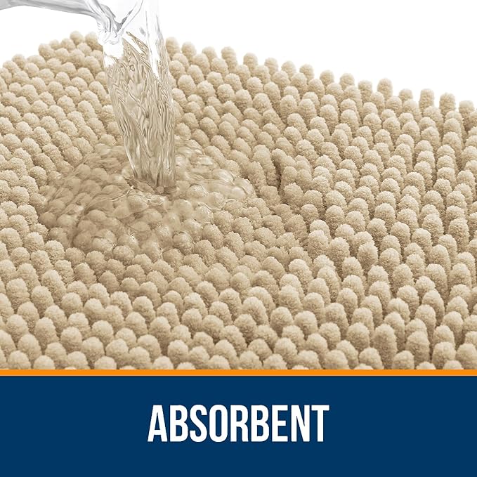OLANLY Toilet Rugs U-Shaped 24x20, Extra Soft Absorbent Chenille Contour Bathroom Rugs, Dry Quickly, Machine Washable, Non-Slip Bath Mat for Toilet Base, Beige