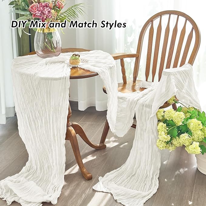IVAPUPU 4 Pcs Cheesecloth Table Runner - 10ft Ivory White Boho Gauze Cheese Cloth Table Runners for Baby Shower Decoration Wedding Party Summer Garden Farmhouse