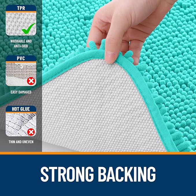 OLANLY Bathroom Rugs 40x32, Extra Soft Absorbent Chenille Bath Rugs, Rubber Backing Quick Dry, Machine Washable Bath Mats for Bathroom Floor, Tub and Shower, Home Decor Accessories, Teal