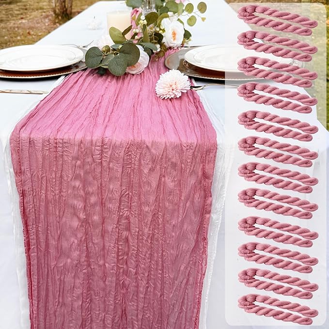 12 Pack Dusty Rose Cheesecloth Table Runner Rustic Gauze 22x120 inch Long Table Runner for Wedding Bridal Shower Birthday Party Banquet Boho Decoration(#32)