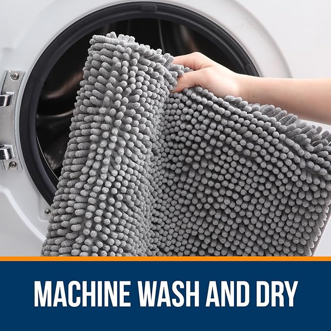 OLANLY Bathroom Rugs 30x18, Extra Soft Absorbent Chenille Bath Rugs, Rubber Backing Quick Dry, Machine Washable Bath Mats for Bathroom Floor, Tub and Shower, Home Decor Accessories, Grey