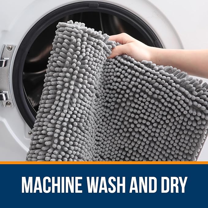 OLANLY Bathroom Rugs 24x16, Extra Soft Absorbent Chenille Bath Rugs, Rubber Backing Quick Dry, Machine Washable Bath Mats for Bathroom Floor, Tub and Shower, Home Decor Accessories, Grey