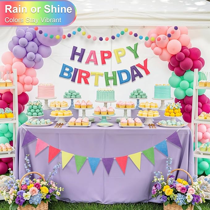 Pre-Strung Happy Birthday Banner & Felt Garland Set - Pastel Birthday Decorations for Women Girls | Reusable Party Supplies for Indoor & Outdoor