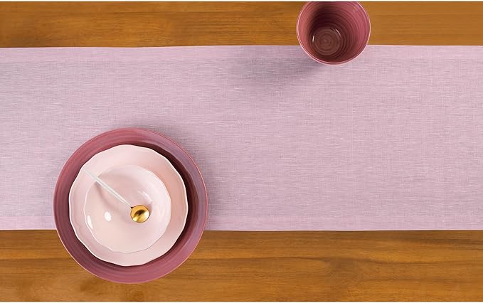 Solino Home Linen Small Table Runner 60 Inches - Athena, 100% Pure Linen Bubblegum Pink Table Runner 14 x 60 Inch Ideal for Dresser and Coffee Tables - Christmas