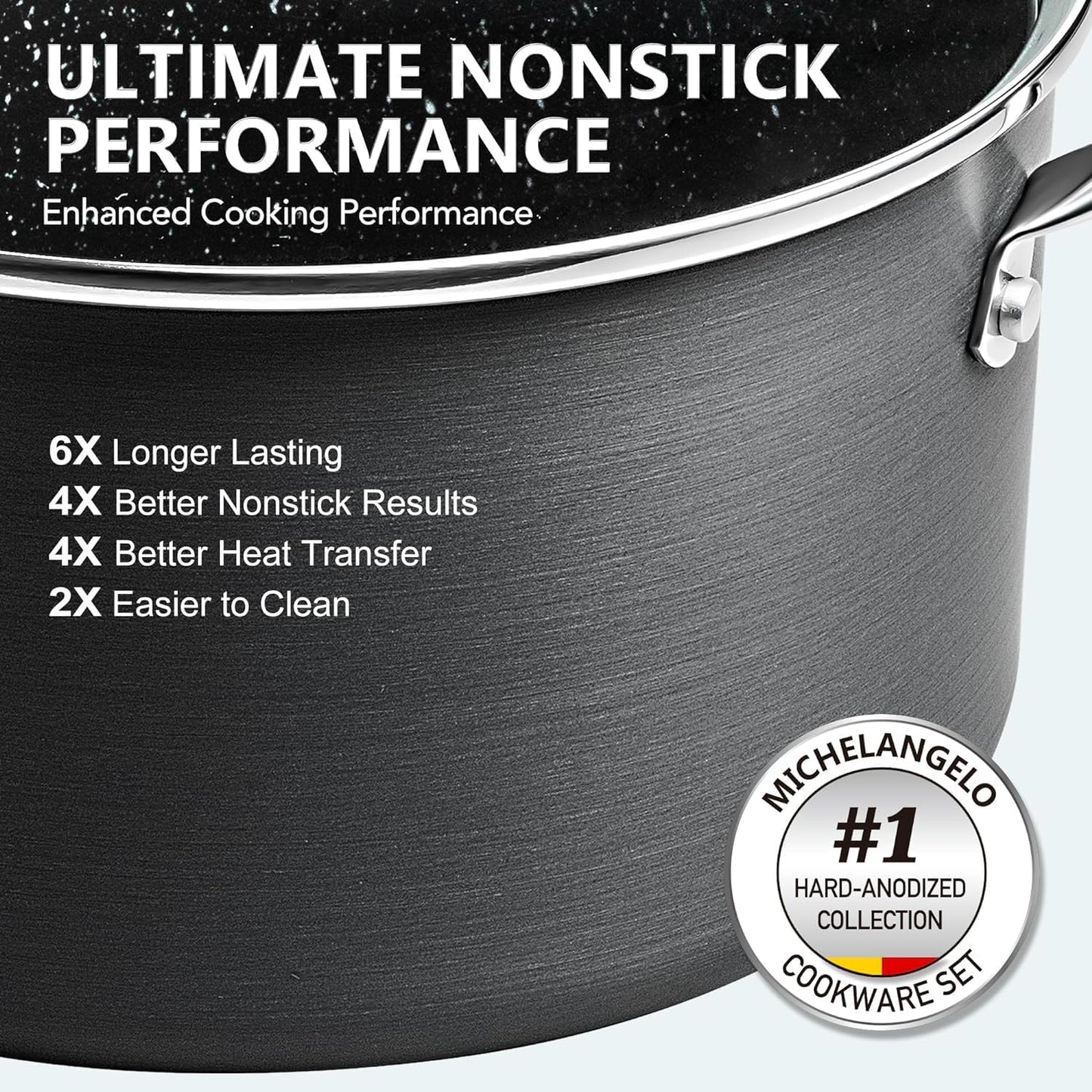 MICHELANGELO 3 Quart Saucepan with Lid, Hard Anodized Nonstick Sauce Pan with Strainer Lid & Pour Spouts for Easy Pour, Granite Derived Coating Sauce Pan for Cooking, Small Pot - 3 Qt Saucepan