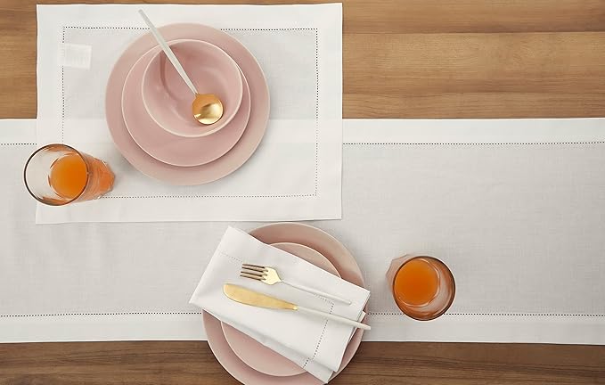 Solino Home White Table Runner 156 Inches Long - Cotton Linen Hemstitch Extra Long Table Runner 14 x 156 Inch for Winter, Christmas, Holiday, New Year