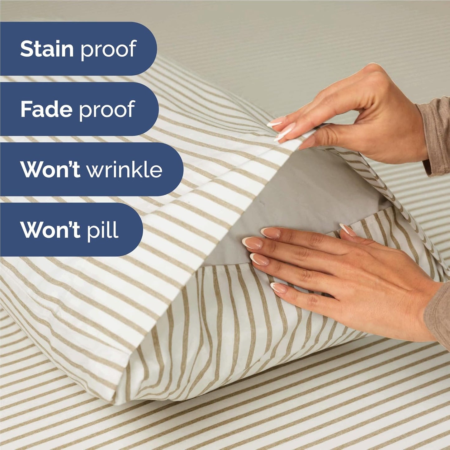 Twin XL Size 3 Piece Sheet Set - Comfy Breathable & Cooling Bed Sheets Set - Hotel Luxury Bedding for Women, Men, Kids, Teens, Boys & Girls - Deep Pockets & Wrinkle Free - Oeko-Tex - Beige Stripes 2